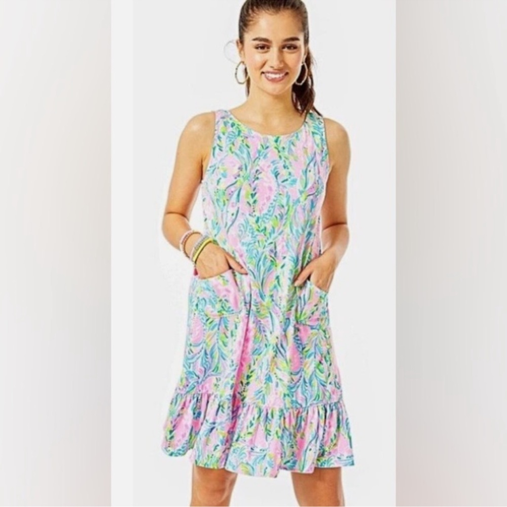 Lilly Pulitzer Pastel Pink Green Blue Floral Midi Dress - Picture 2 of 13